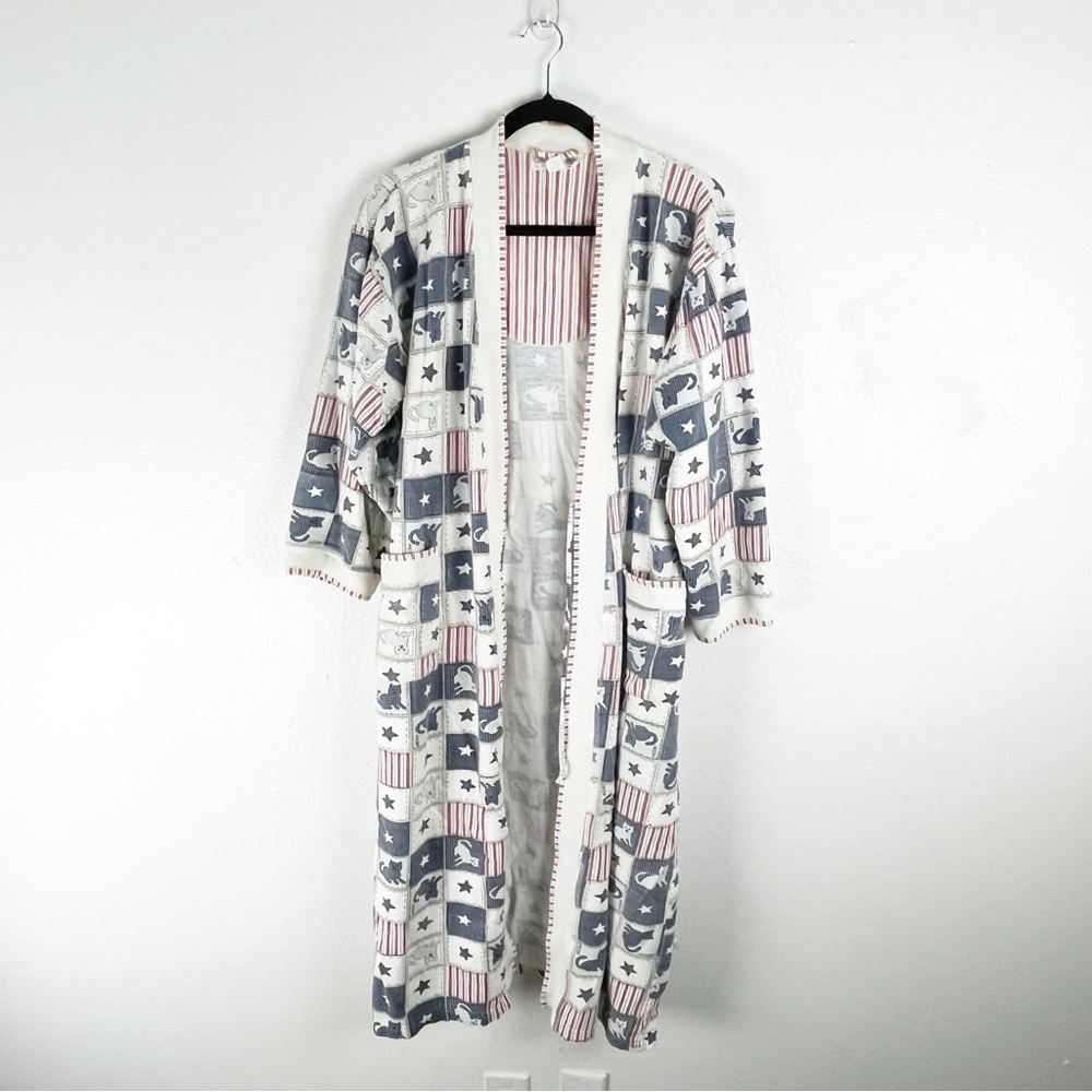 CAROLE HOCHMAN Cat Lover Graphic Belted Waist Long Sleeve 100% Cotton Robe Small